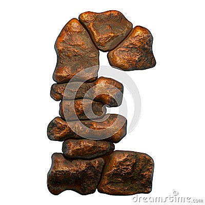 Rocky symbol lira. Font of stone on white background. 3d Stock Photo