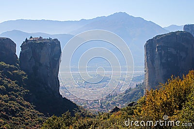 The rocky temple Christian Orthodox complex of Meteora is one of the main attractions of the north of Greece Stock Photo