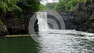 A rocky, tropical jungle waterfall on Mauritius Stock Photo