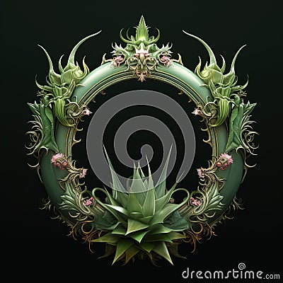 Rococo Digital: Aloe Vera Wreath In Surreal 3d Landscape Stock Photo