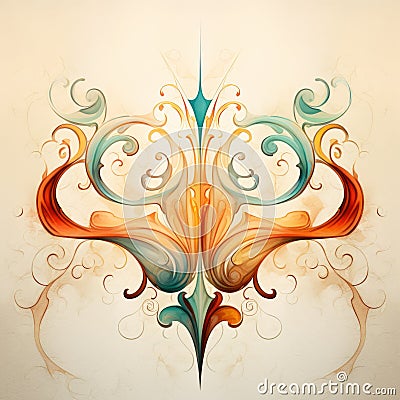 Rococo Digital Watercolor: Abstract Shapes And Swirls With Vibrant Colors Stock Photo