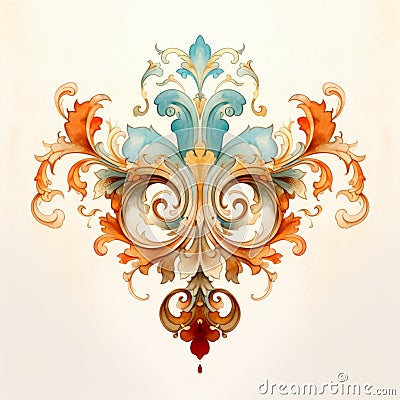 Rococo Digital Watercolor Art With Baroque Flourishes Stock Photo