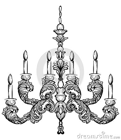 Rococo rich chandelier Vector illustration. Detailed ornaments decor Vector Illustration