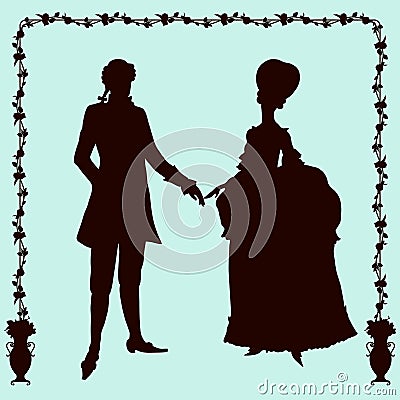 Rococo style historic fashion man and woman silhouettes Stock Photo