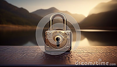 Rococo style padlock. A secure locking device, made of metal, designed to protect valuables or restrict access. Stock Photo