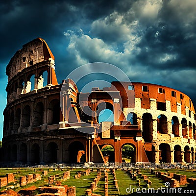 Rocyborg coliseum, ruin, monument, site, tourism, architecture, italy, europe, landmark, history, arena, gladiator, Stock Photo