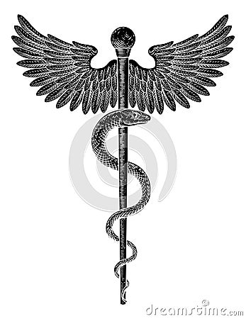 Rod of Asclepius Vintage Medical Snake Symbol Vector Illustration