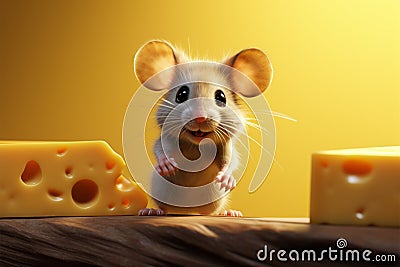 Rodent animation A playful little mouse and cheese in a cartoon Stock Photo