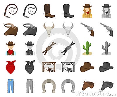 Rodeo, competition cartoon,monochrom icons in set collection for design. Cowboy and equipment vector symbol stock web Vector Illustration