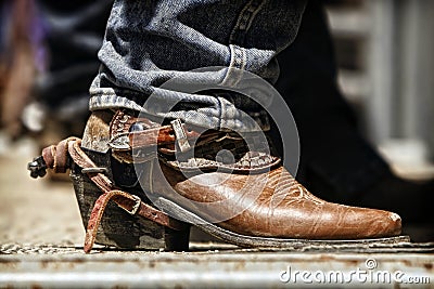 Rodeo Cowboy Boot and Spur Stock Photo