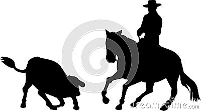 Rodeo cowboy horse cutting Stock Photo