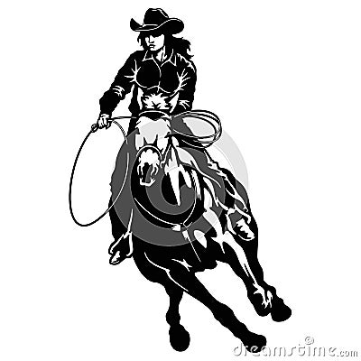 Rodeo Cowgirl riding a horse, Retro style Poster. Vector Illustration