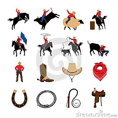 Rodeo Flat Color Icons Vector Illustration