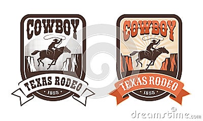 Rodeo retro western badge - horseman with lasso Vector Illustration