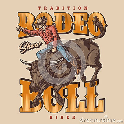 Rodeo rider vintage flyer colorful Vector Illustration