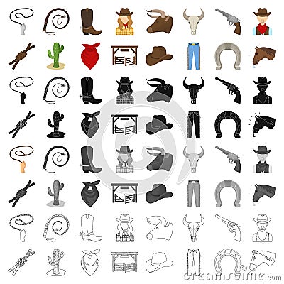 Rodeo set icons in cartoon style. Big collection of rodeo vector symbol stock illustration Vector Illustration