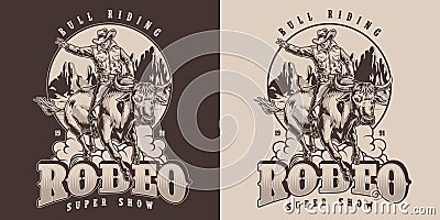 Rodeo show vintage sticker monochrome Vector Illustration