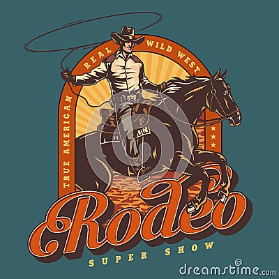 Rodeo super show colorful flyer Vector Illustration