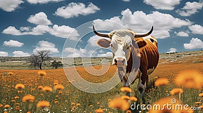 rodeo texas cow Cartoon Illustration