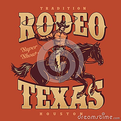 Rodeo Texas vintage flyer colorful Vector Illustration