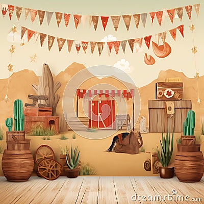 Rodeo watercolor Studio themed studio foto custom made Anniversary Backdrop Stock Photo