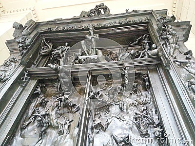 The Rodin Museum bronze door. August Rodin sculptures Editorial Stock Photo