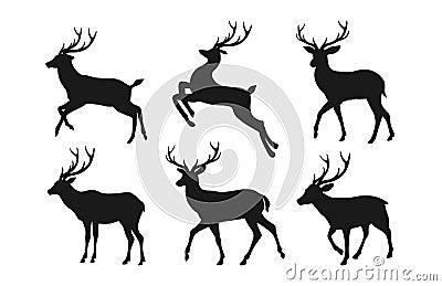 Roe deer Silhouette set Vector Illustration