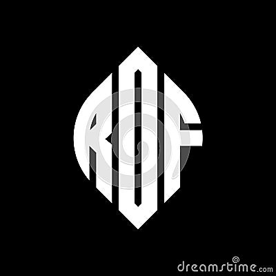 ROF circle letter logo design with circle and ellipse shape. ROF ellipse letters with typographic style. The three initials form a Vector Illustration