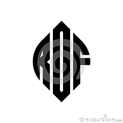 ROF circle letter logo design with circle and ellipse shape. ROF ellipse letters with typographic style. The three initials form a Vector Illustration