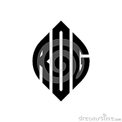 ROG circle letter logo design with circle and ellipse shape. ROG ellipse letters with typographic style. The three initials form a Vector Illustration