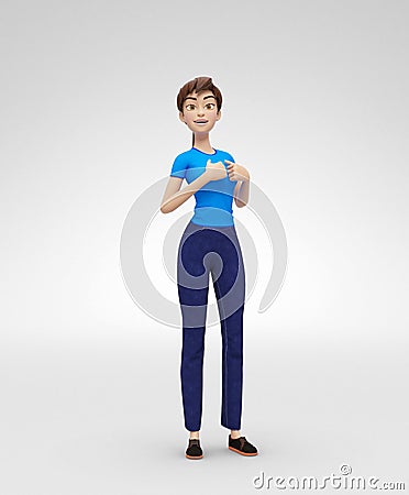 Rogue, Arrogant and Frivolous Jenny - 3D Cartoon Female Character Model - Self-Assured in Overconfident Dandy Stance Stock Photo