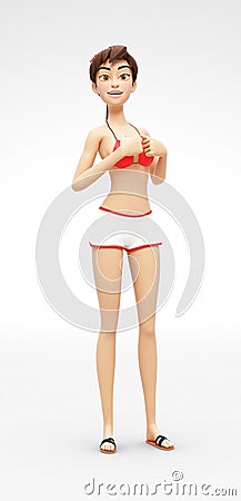 Rogue, Arrogant and Frivolous Jenny - 3D Cartoon Female Character Model - Self-Assured in Overconfident Dandy Stance Stock Photo