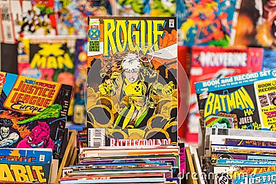 Rogue X-Men character comic book on display Editorial Stock Photo