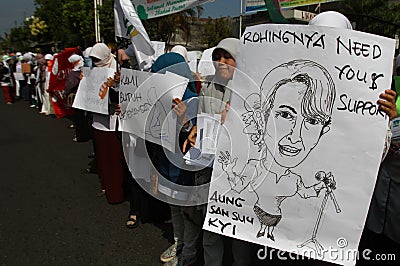 Rohingya myanmar demonstration in indonesia Editorial Stock Photo