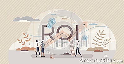 ROI or return on investment as financial business profit tiny person concept Vector Illustration