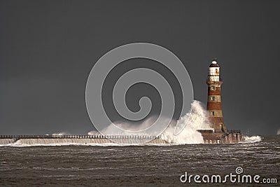 Roker Lighthouse and pier Stock Photo