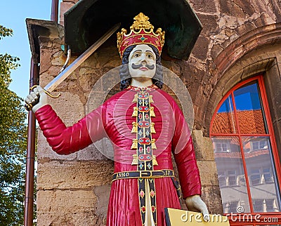 Roland figure in Stadt Nordhausen Rathaus Germany Editorial Stock Photo