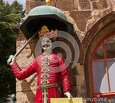 Roland figure in Stadt Nordhausen Rathaus Germany Editorial Stock Photo