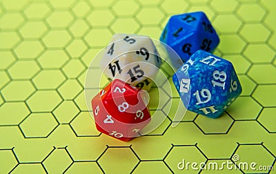 Role-playing board with several colored dice Stock Photo