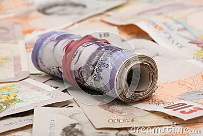 Role of twenty English pound notes on ten pound Editorial Stock Photo