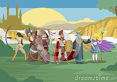 Role videogame rpg warriors and wizards characters Vector Illustration