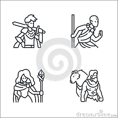 Roleplaying avatars line icons. linear set. quality vector line set such as druid, magician, monk Vector Illustration