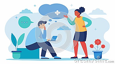 In a roleplaying exercise the patient takes on the role of their anxious self and the the helps guide them in Vector Illustration