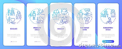 Roles in dysfunctional family blue gradient onboarding mobile app screen Vector Illustration