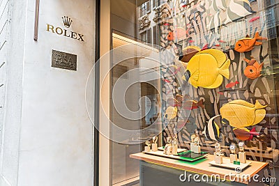 Rolex shop in an exclusive area of Milan, street Montenapoleone Italy Editorial Stock Photo
