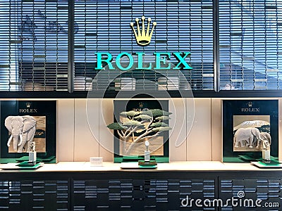 Rolex watches displayed in retail store of Heathrow airport Editorial Stock Photo