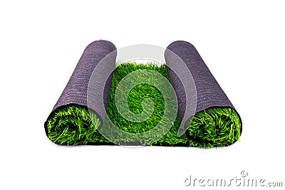 Roll of artificial green grass isolated on white background, lawn, covering for sports grounds Stock Photo