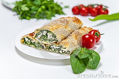 Roll bakery with spinach and cheese Stock Photo