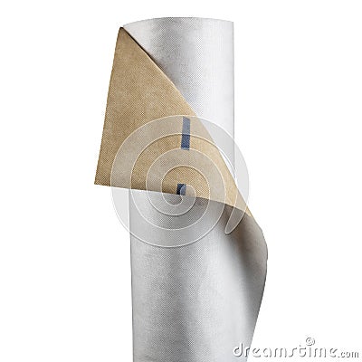 A roll of beige waterproof fabric for roof sealing, roofing materials, on a white background Stock Photo