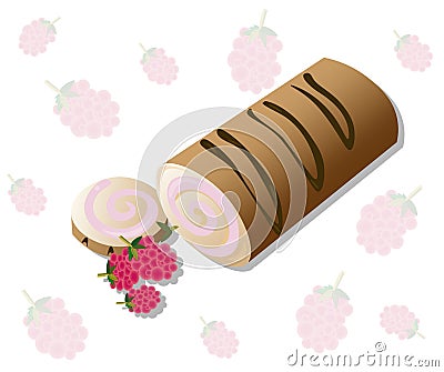 Roll cakes Vector with raspberry fruits. Sweets, dessert berry frosting delicious chocolate melt Vector Illustration